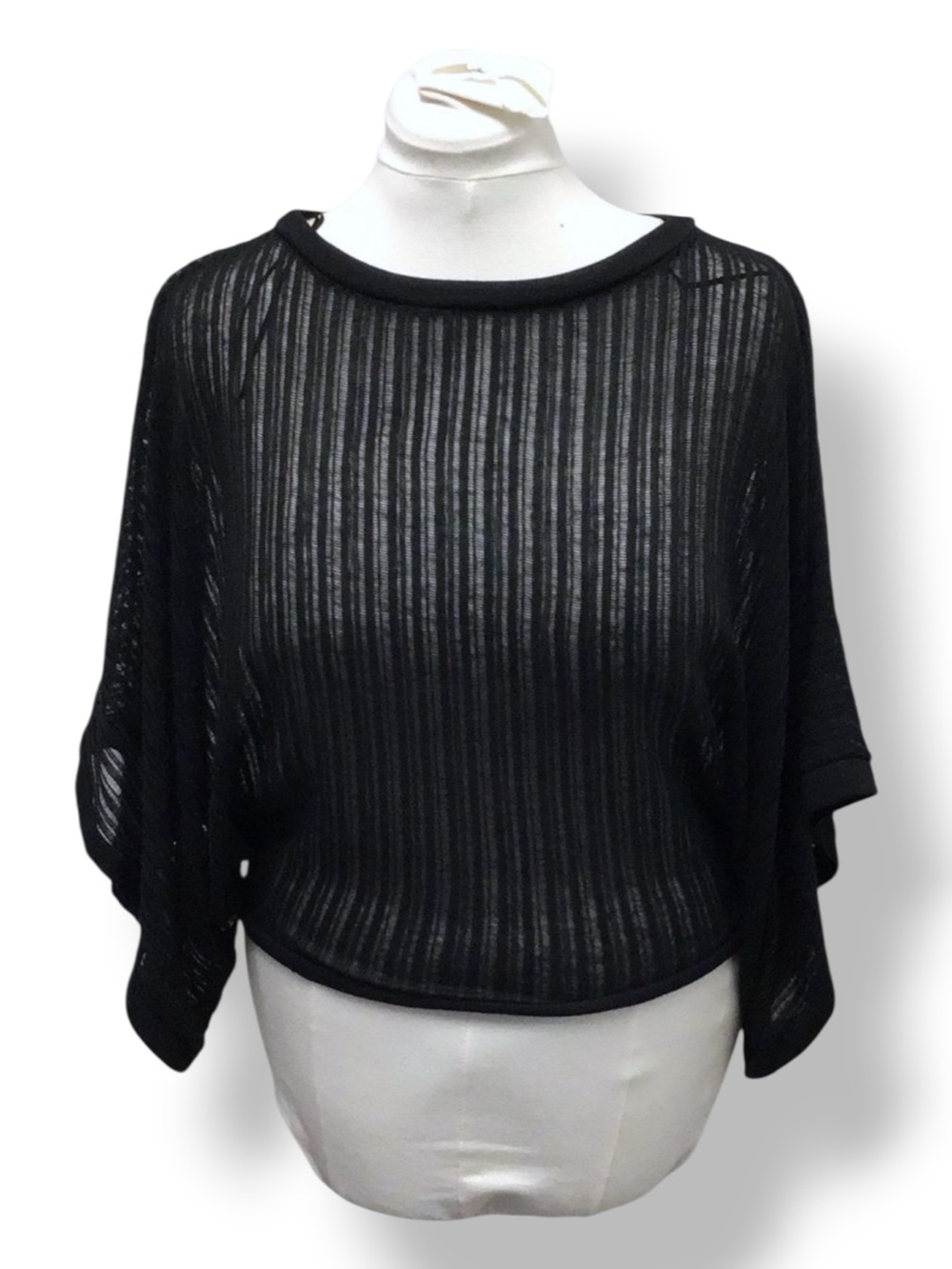Pleione Women’s Short Sleeve Crew Neck Bat-Wing Sheer Pullover Top, Black,  S